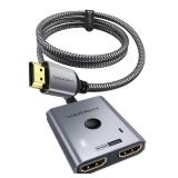 HDMI Switch 2 in 1 Out 4K@60Hz, WARRKY[with 3.3ft Fixed Braided HDMI Cable, Aluminum Case, 2K@144Hz, HDCP 2.2] Bidirectional 2x1 Switcher Splitter Compatible for PS5/4, Xbox, Roku, FireStick, Switch