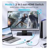 HDMI Switch 2 in 1 Out 4K@60Hz, WARRKY[with 3.3ft Fixed Braided HDMI Cable, Aluminum Case, 2K@144Hz, HDCP 2.2] Bidirectional 2x1 Switcher Splitter Compatible for PS5/4, Xbox, Roku, FireStick, Switch