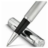MCNTEIK Silver Rollerball Pen, Stunning Luxury Pen with Mesh Texture Design, Bright Silver Chrome Finish, Schmidt refill, Nice Gift Set for Men & Women, Executive, Office, Graduation, Fancy Pens