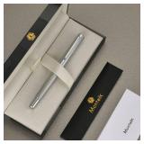 MCNTEIK Silver Rollerball Pen, Stunning Luxury Pen with Mesh Texture Design, Bright Silver Chrome Finish, Schmidt refill, Nice Gift Set for Men & Women, Executive, Office, Graduation, Fancy Pens