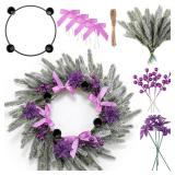 Potchen Christmas Advent Wreath Candle Holder Ring Purple Ribbon DIY Advent Wreath 4 Candle Holder Traditional Catholic Christmas Decoration Set for Church Table Centerpiece Holiday Gift(Cypress 4)