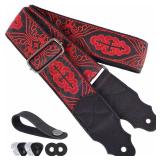 YIKOKO Guitar Strap, Head Layer Cowhide Leather End, 2 Inches Wide, for Acoustic and Bass Electric Guitars, Free Button, 2 Strap Locks and 4 Guitar Picks