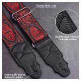 YIKOKO Guitar Strap, Head Layer Cowhide Leather End, 2 Inches Wide, for Acoustic and Bass Electric Guitars, Free Button, 2 Strap Locks and 4 Guitar Picks