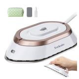 Newbealer Travel Iron with Dual Voltage - 120V/220V Lightweight Dry Iron for Clothes (No Steam), Non-Stick Ceramic Soleplate, 302 Heat Press Machine, w/Spray Bottle, Pouch & Silicone Stand (White)
