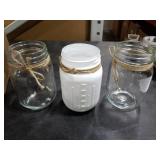 Mkono Mason Jar Lights Centerpiece Table Decor for Dining Room Farmhouse Wood Tray with 3 Jars Flowers Valentines Day Decoration for Coffee Table Kitchen Living Room Wedding