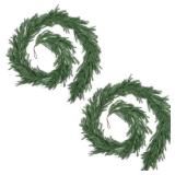 Rowfad 2 Pcs 9 Ft Artificial Norfolk Pine Garlands, Realistic Christmas Pine Garland Faux Winter Greenery for Holiday Table Centerpiece, Mantel, Wall, Indoor, Outdoor Christmas Decor (2, 9 Ft)