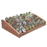 ASmileIndeep 12 Rows Solid Wood Military Challenge Coin Display Stand Holds 90-100 Coins Army Coin Holder Display Police Coin Rack for Countertop, Walnut