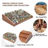 ASmileIndeep 12 Rows Solid Wood Military Challenge Coin Display Stand Holds 90-100 Coins Army Coin Holder Display Police Coin Rack for Countertop, Walnut