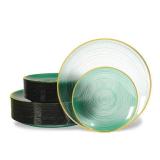 Fabulous Party 100PCS Green Plastic Plates-Crystal Design Green Disposable Plates with Gold Rim, Fancy Disposable Plates Include 50 Dinner Plates, 50 Dessert/Salad Plates for Party & Christmas