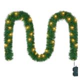 WEMADE 15.4ft Pre-Lit Christmas Garland with Lights 50 LED Lighted Garlands for Christmas Decorations Indoor Outdoor, Battery Operated 8 Modes Memory Timer for Mantel Stair Banister Doorframe Decor