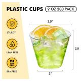 RACETOP 200 Pack 9 oz Clear Plastic Cups for Party, Disposable Clear Cup, Disposable Cups, Wine Glasses Cups, Plastic Cocktail Glasses