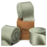 Ribbli Dusty Sage Green Silk Satin Ribbon 1.5 Inch x 30 Yard Handmade Frayed Chiffon Dusty Sage Ribbon for Gift Wrapping Wedding Invitations Bridal Bouquets Home Decor