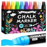 Window Chalk Markers for Glass Washable, 10 Colors Jumbo Liquid Chalk Marker with 15mm 3 in 1 Nib Thick Wide Tips, Big Chalkboard Markers, Car Paint Pen for Auto, Bistro, Mirror, Poster, Blackboards