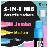 Window Chalk Markers for Glass Washable, 10 Colors Jumbo Liquid Chalk Marker with 15mm 3 in 1 Nib Thick Wide Tips, Big Chalkboard Markers, Car Paint Pen for Auto, Bistro, Mirror, Poster, Blackboards