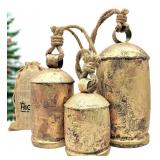 HIGHBIX Set of 3 Giant Harmony Cow Bells Huge Vintage Shabby Chic Handmade Rustic Lucky Christmas Hanging XL Bells On Rope Country Rustic (Extra Large)