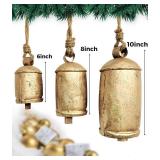 HIGHBIX Set of 3 Giant Harmony Cow Bells Huge Vintage Shabby Chic Handmade Rustic Lucky Christmas Hanging XL Bells On Rope Country Rustic (Extra Large)