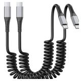 Coiled USB C to USB C Cable 3FT, 2Pack Retractable Car Charger Cord Type C to C Cable Fast Charging for iPhone 17 16 15 Pro Max, iPad, MacBook, Samsung Galaxy S23 S24, USBC to USBC Cables for Car