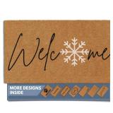 Barnyard Designs Natural Coco Coir Christmas Doormat - Large Cute Non-Slip Heavy Duty Backing Door Mat for Outside Entrance or Porch Entry, Brown (17x30, Winter Snowflake)