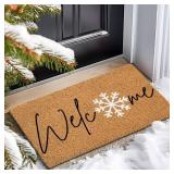 Barnyard Designs Natural Coco Coir Christmas Doormat - Large Cute Non-Slip Heavy Duty Backing Door Mat for Outside Entrance or Porch Entry, Brown (17x30, Winter Snowflake)