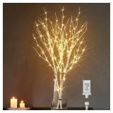 LITBLOOM Lighted White Birch Twig Branches 30IN 150 LED Plug in with Timer and Dimmer, Artificial Tree Branch with Lights for Indoor Outdoor Home Christmas Room Decoration