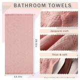HunnmingRe 4 Pack Boho Bathroom Hand Towel 14 x 30 Inch 100% Turkish Cotton Decorative Boho Kitchen Hand Towel Farmhouse Bathroom Decor Set Absorbent Soft Guest Tea Gift(Beige, Gray, Curry, Pink)