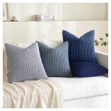 MIULEE Blue Decorative Pillow Covers 18x18 Inch Set of 4 Boho Western Farmhouse Home Decor Couch Throw Pillows Summer Coastal Corduroy Pillowcases Industrial for Sofa Living Room Bed