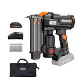 WORX Brad Nailer Cordless, 20V 18 ga Brushless Nail Gun Cordless, High Driving Power, Up to 2 into Hardwood, Narrow Nose, 3 LEDs, 3000 Nails & 20V 2.0 Ah Battery and Charger Included, PowerShare