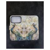 DEENAKIN for iPhone 17 Pro Wallet Case with Card Holder + Cash Clip, RFID-Blocking, Military-Grade Drop Protection & UV-Printed Artwork, Magnetic Closure with Leather Stand - Peacock and Flower