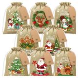 FLOE Bulkpcs Christmas Burlap Gift Bags with Drawstring, 6x8in Christmas Linen Treat Bags with Tag Goody Gift Bag Small Jute Xmas Candy Reusable Gifts Wrapping Bag Xmas Holiday Party Favors Linen Sack