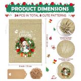 FLOE Bulkpcs Christmas Burlap Gift Bags with Drawstring, 6x8in Christmas Linen Treat Bags with Tag Goody Gift Bag Small Jute Xmas Candy Reusable Gifts Wrapping Bag Xmas Holiday Party Favors Linen Sack