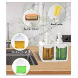Kitchen Hand Soap and Dish Soap Dispenser Set, Dual Soap Dispenser with Sponge Caddy and Brush Holder 4-in-1 Organizer for Sink Countertop, Useful Kitchen Gadgets - White