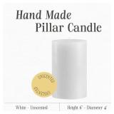 Mister Candle Unscented 4x6 White Pillar Candle, Solid Color, Cotton Wick, Dripless & Smokeless, Premium Wax Candle for Home Decor, Handmade, 120 Hour Burn Time