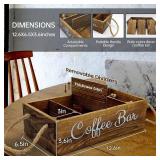 QUALLON Coffee Station Organizer with Small Removable Dividers, Wooden Coffee Bar Accessories Storage For Countertop, Farmhouse Kcup Coffee Pod Holder Basket With Handle For Coffee Lover
