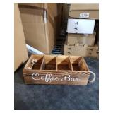 QUALLON Coffee Station Organizer with Small Removable Dividers, Wooden Coffee Bar Accessories Storage For Countertop, Farmhouse Kcup Coffee Pod Holder Basket With Handle For Coffee Lover