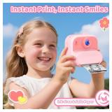 Kids Camera Instant Print: 1080P HD Digital Camera for Kids - Girls for Age 3-12 - Toddler Cameras Toys Gift for 4 5 6 7 8 9 10 11 Years Old - Cool Presents Ideals for Birthday Pink