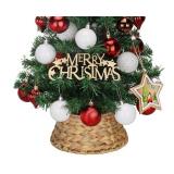 7.9-Inch Mini Christmas Tree Collar, Handcrafted Woven Hyacinth Holiday Rattan Tree Skirt Accessory-Natural