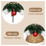 7.9-Inch Mini Christmas Tree Collar, Handcrafted Woven Hyacinth Holiday Rattan Tree Skirt Accessory-Natural