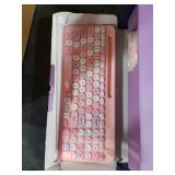 Retro Wireless Keyboard with Round Keycaps, 2.4GHz Full-Size USB Cute Wireless Keyboard Mouse for Computer, Desktop, Laptop and Computer (Pink-Colorful)