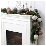 PullCrease 6 Pcs 4 Inch Neutral Christmas Ball Ornaments with Velvet Ribbon Large Rustic Textured Copper Brown Ivory White Ornaments Antique Farmhouse Modern Christmas Decor for Tree Indoor Outdoor