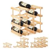 Juexica 12 Bottles Wooden Wine Rack Stackable Modular Storage Racks DIY Assembly Wine Bottle Holder for Inside Cabinet Countertop Cellar Racks(1 Pack)