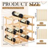 Juexica 12 Bottles Wooden Wine Rack Stackable Modular Storage Racks DIY Assembly Wine Bottle Holder for Inside Cabinet Countertop Cellar Racks(1 Pack)