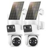 Dual Lens Solar Security Cameras Wireless Outdoor, 5G/2.4G WiFi 6, 360° View Pan/Tilt Home Security Camera with 6MP Color Night Vision, PIR Motion Alarm, Human Tracking, Spotlight Siren, Alexa, 2Pack