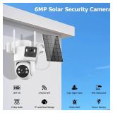 Dual Lens Solar Security Cameras Wireless Outdoor, 5G/2.4G WiFi 6, 360° View Pan/Tilt Home Security Camera with 6MP Color Night Vision, PIR Motion Alarm, Human Tracking, Spotlight Siren, Alexa, 2Pack