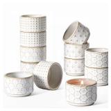 LE TAUCI Tealight Candle Holder, Embossed Ceramic Votive Candle Holders Bulk for Thanksgiving,Christmas, Wedding Table Centerpiece Decor, Set of 12, Arctic White