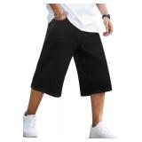 GINGTTO Mens Baggy Jorts Y2k Long Black Jean Shorts for Men 90s Wide Leg Denim Shorts Men Loose Hip Hop 36