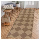 Lahome Checkered Easy Jute Runner Rug, 2x6 Kitchen Mats for Floor Non Slip Washable Entryway Runner, Checkerboard Nature Indoor Outdoor Carpet for Hallway 6ft Entry