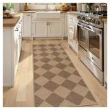 Lahome Checkered Easy Jute Runner Rug, 2x6 Kitchen Mats for Floor Non Slip Washable Entryway Runner, Checkerboard Nature Indoor Outdoor Carpet for Hallway 6ft Entry