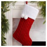 XAMSHOR Knit Christmas Stockings with Pom Poms, 20 Inches Classic Christmas Hanging Stocking, Xmas Decorations, Red
