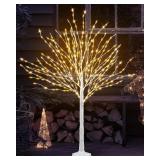 Miyukyee 4 FT Lighted Birch Tree Artificial White Tree with 432 LED Timer Outdoor Artificial Trees for Christmas Festival Patio Home Indoor Decor