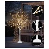 Miyukyee 4 FT Lighted Birch Tree Artificial White Tree with 432 LED Timer Outdoor Artificial Trees for Christmas Festival Patio Home Indoor Decor